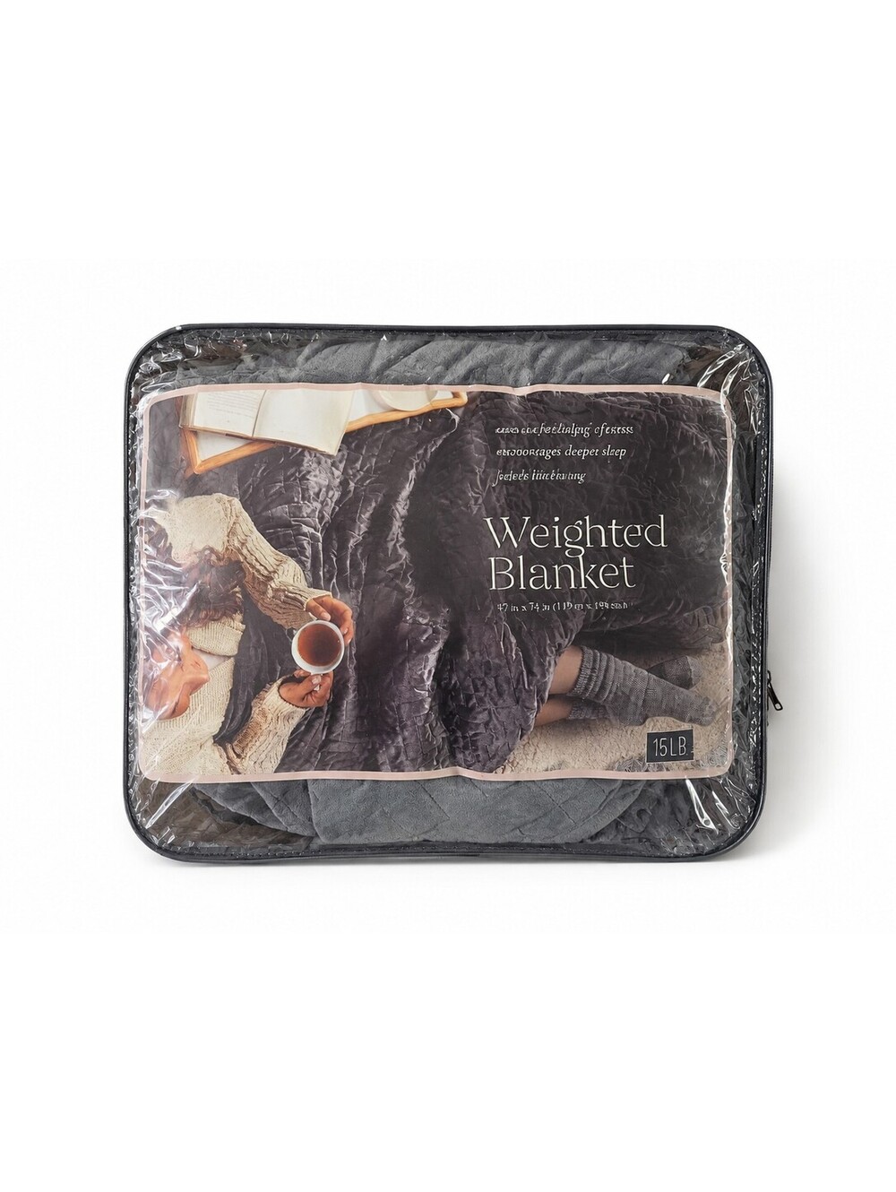 15 lb Gray Weighted Blanket 47" x 74" Removable Cover Adult Sleep Relaxation